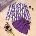 Toddler Girl Purple Rose Print Girls Outfit, Spring Fall Stripe Top