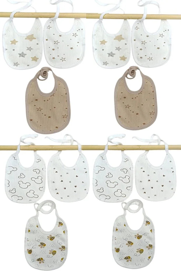 12-Pack Boys Cotton Bibs Double Layer Soft Baby Bib Set Mixed Pattern
