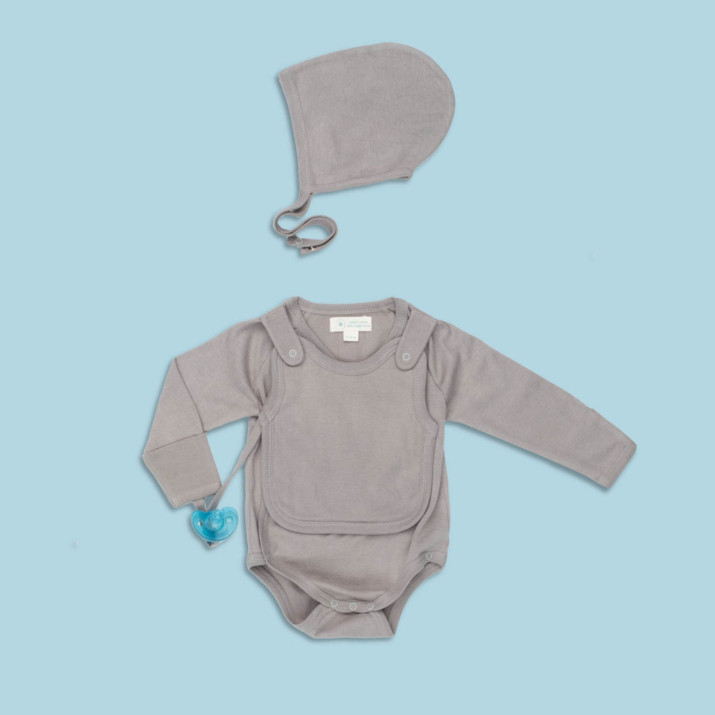 Smart Long Sleeve Kimono Bodysuit + Bib - Grey