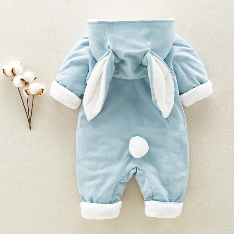 The new cotton-padded baby romper, thickened chinchilla hooded