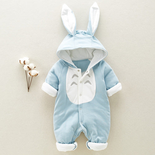 The new cotton-padded baby romper, thickened chinchilla hooded