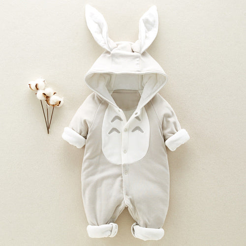 The new cotton-padded baby romper, thickened chinchilla hooded