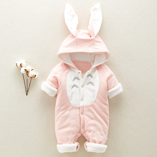 The new cotton-padded baby romper, thickened chinchilla hooded
