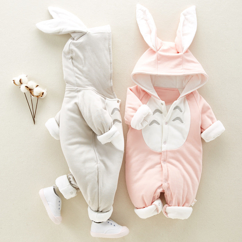 The new cotton-padded baby romper, thickened chinchilla hooded