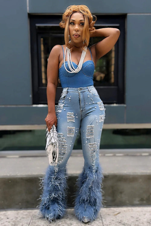Glam Wool Beaded Jeans – Runway Edition 25