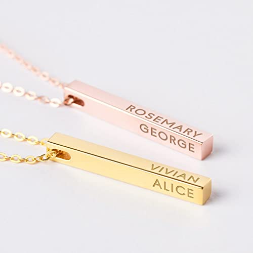 Personalized Mother Necklace, 4-Sided Bar Necklace, Kids Names Necklace