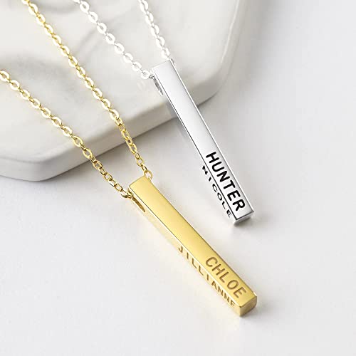Personalized Mother Necklace, 4-Sided Bar Necklace, Kids Names Necklace