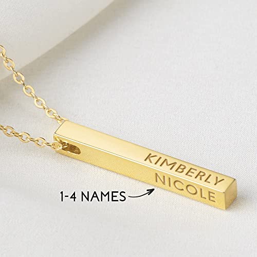 Personalized Mother Necklace, 4-Sided Bar Necklace, Kids Names Necklace