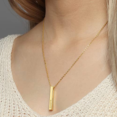 Personalized Mother Necklace, 4-Sided Bar Necklace, Kids Names Necklace