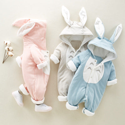 The new cotton-padded baby romper, thickened chinchilla hooded