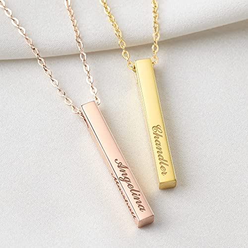 Personalized Mother Necklace, 4-Sided Bar Necklace, Kids Names Necklace