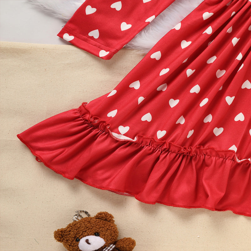 Toddler Girl's Cute 'LOVE' Embroidered Dress, Heart Print Long Sleeve