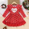 Toddler Girl's Cute 'LOVE' Embroidered Dress, Heart Print Long Sleeve