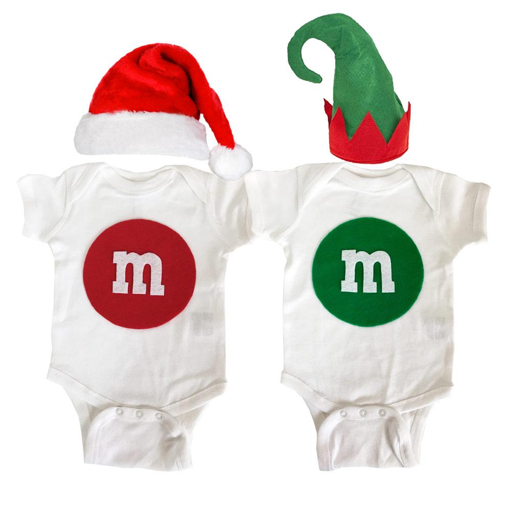 Merry Christmas - M & M's Baby Bodysuit Combo - Red & Green