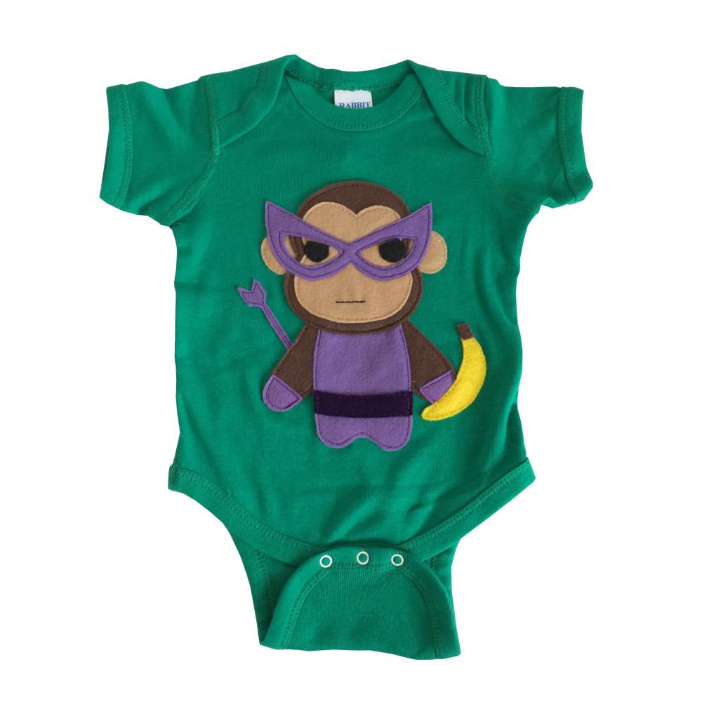 Super Hero Onesie - Team Super Animals - Monkey Banana Green Infant