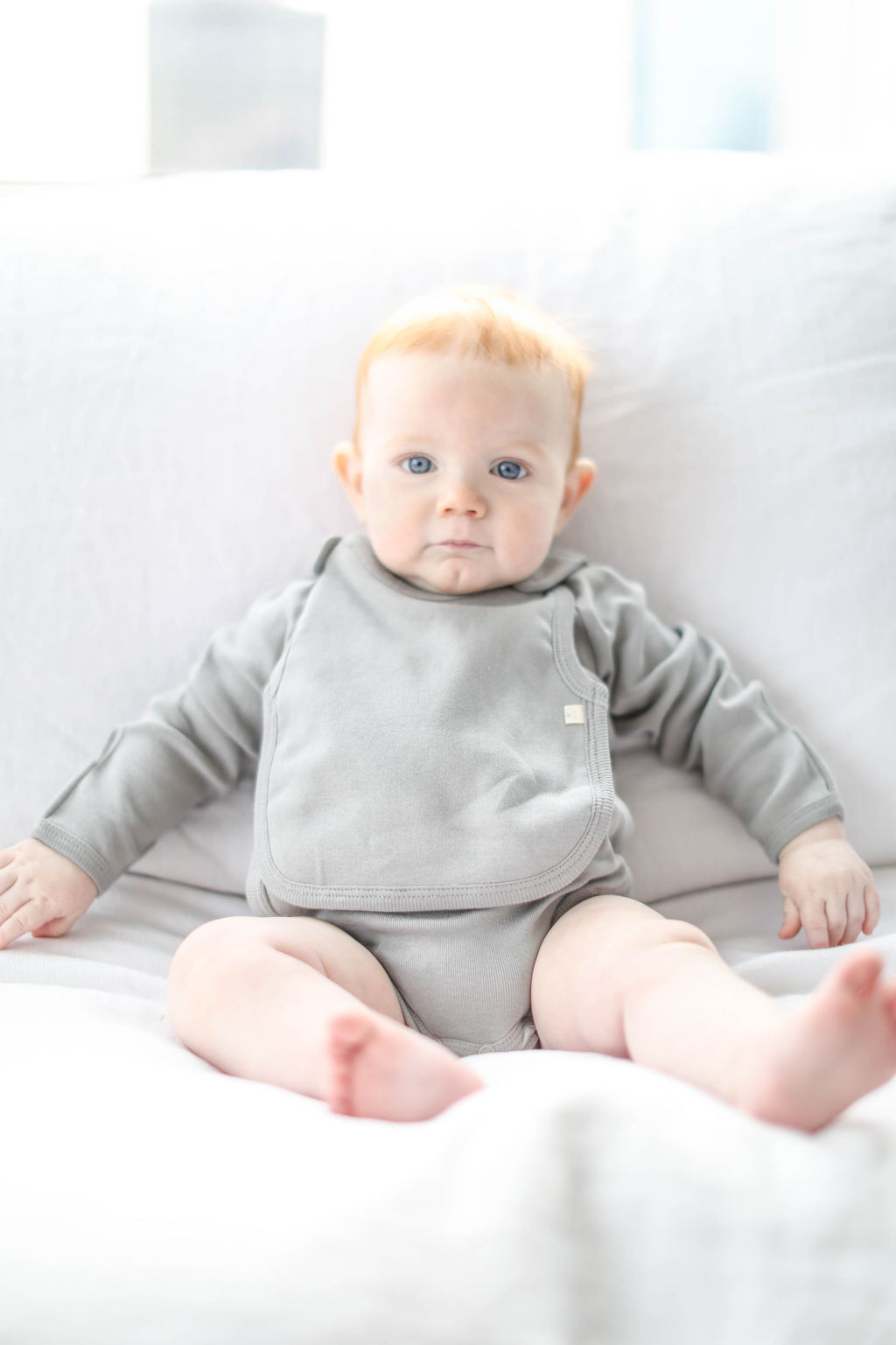 Smart Long Sleeve Kimono Bodysuit + Bib - Grey