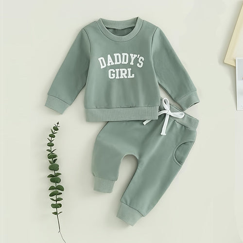 Baby Girl's 2-Piece Letter Print Sweater Set Long Sleeve Pullover And
