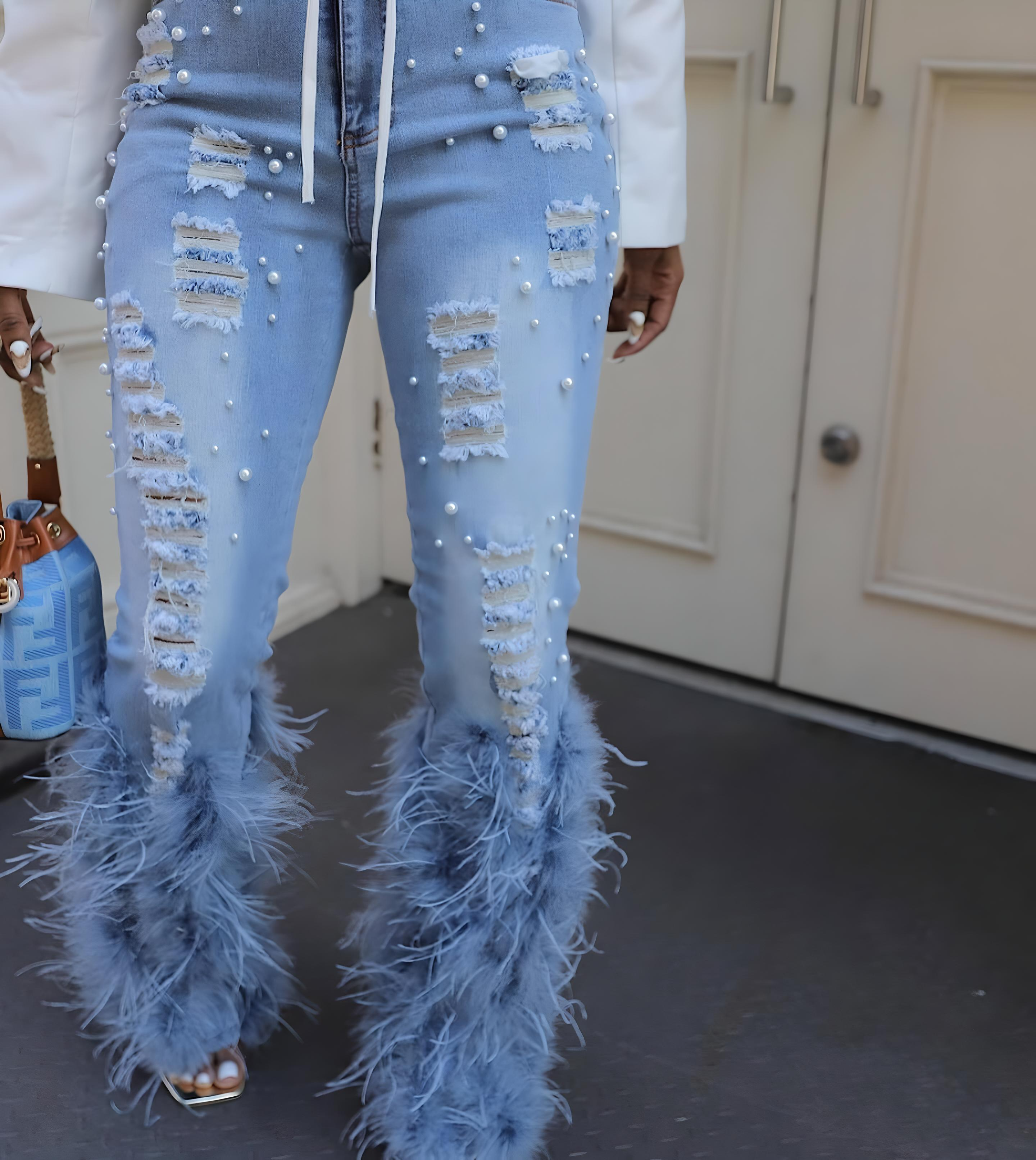 Glam Wool Beaded Jeans – Runway Edition 25